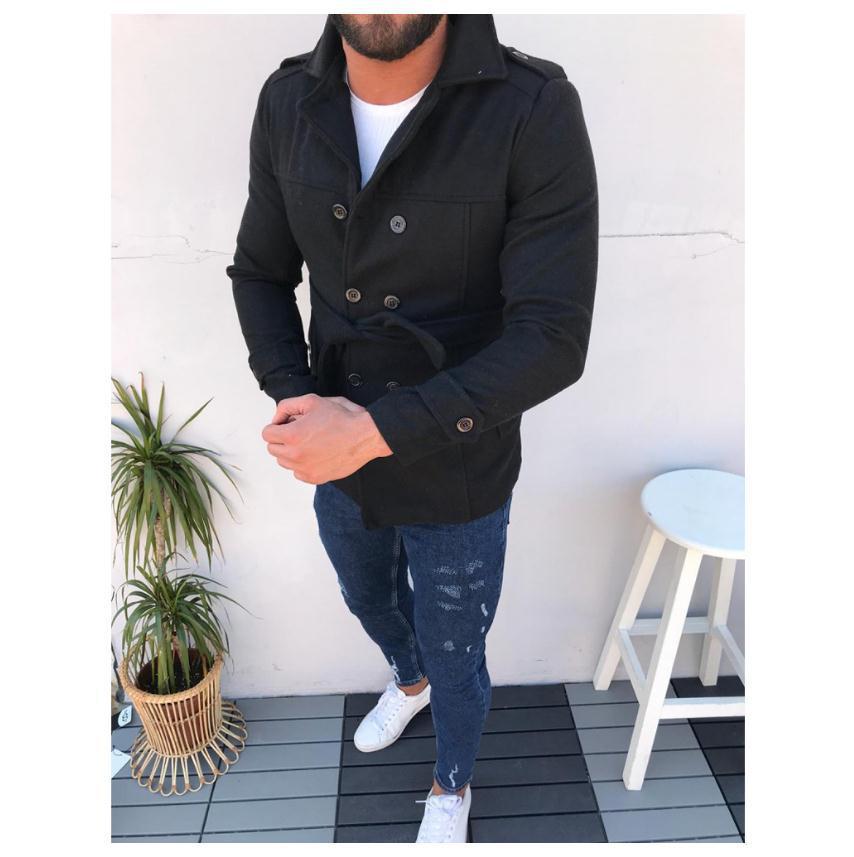 Herren modischer Trenchcoat mit doppelter Knopfreihe und taillierbarem Gürtel Drune