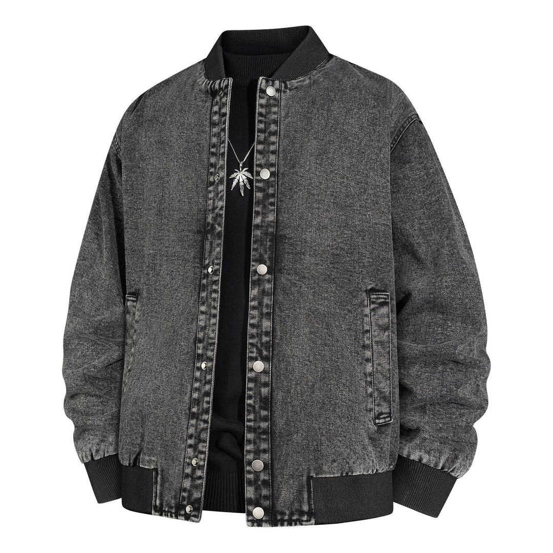 Herren Denim-Bomberjacke mit Rippkragen und Druckknopfverschluss Drune