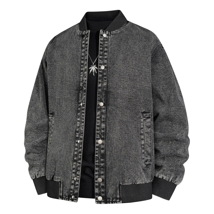 Herren Denim-Bomberjacke mit Rippkragen und Druckknopfverschluss Drune