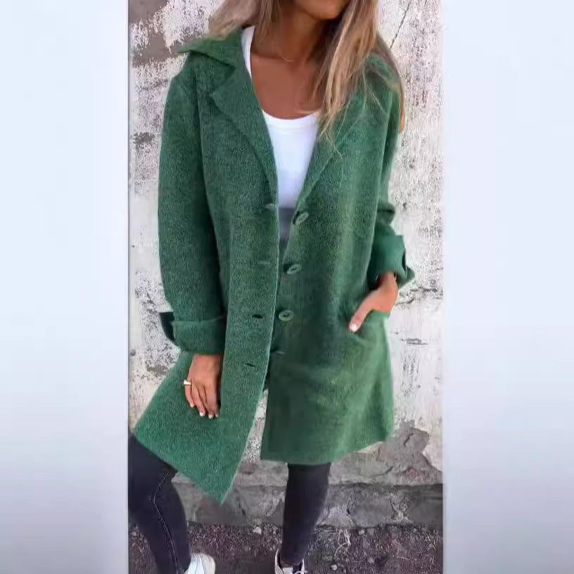 Damen kuscheliger Wollmantel mit eleganten Knopfdetails Drune