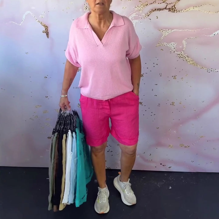 Damen nan Leinenbermuda mit Umschlagsaum, Knopf- und Reißverschluss sowie seitlichen Eingrifftaschen Drune
