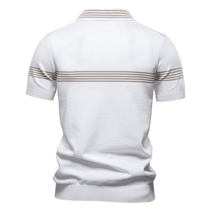 Herren nan edles Feinstrick-Poloshirt mit kurzem Metallreißverschluss, Bündchenärmeln und kontrastierten Streifenbändern Drune