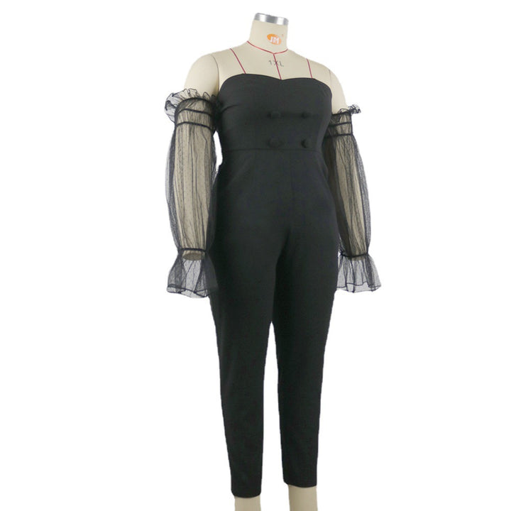 Damen Elegantes Jumpsuit mit transparenten Puffärmeln Drune