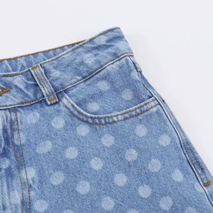 Damen Weite Cropped-Jeans mit hohem Bund und gepunktetem Denim Drune