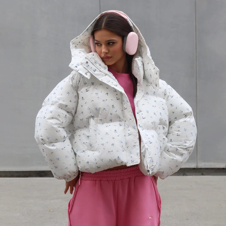 Damen Winterjacke mit floralen Mustern und voluminösen Ärmeln Drune