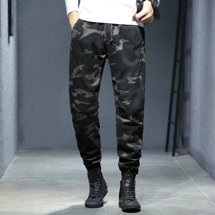 Herren Camouflage-Utility-Joggerhose mit verstärkten Kniepaneelen, verdeckten Reißverschlusstaschen und elastischem Knöchelabschluss Drune
