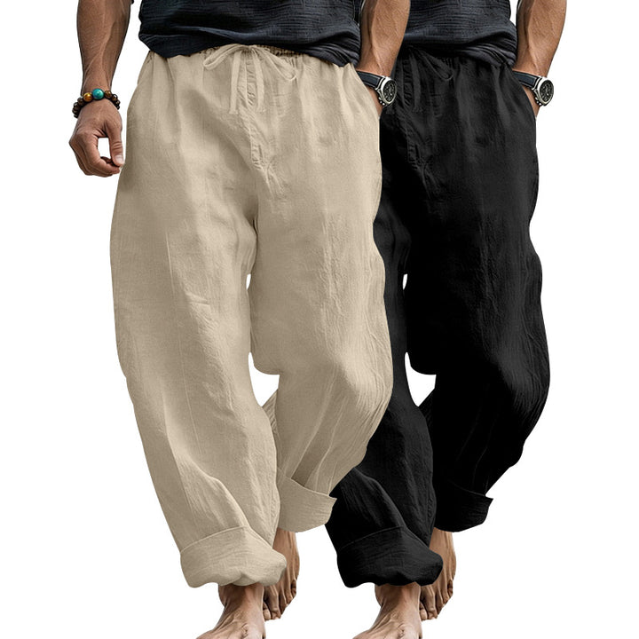 Herren Leinenmix-Loungehose mit elastischem Bund, Kordelzug und lockerer Passform Drune