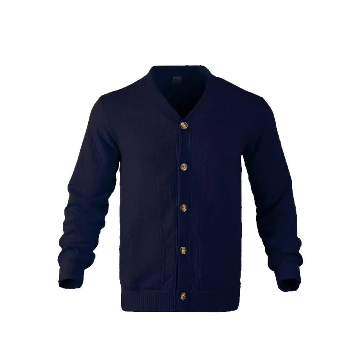 Herren nan eleganter Zopfstrickcardigan mit V-Ausschnitt Knopfleiste und aufgesetzten Taschen Drune