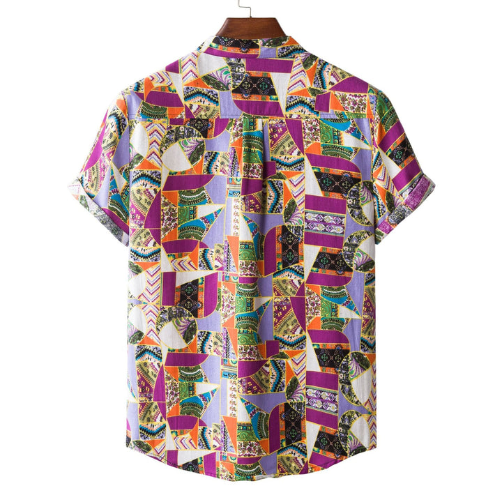 Herren Kurzarmhemd mit auffälligem Patchwork-Muster Drune