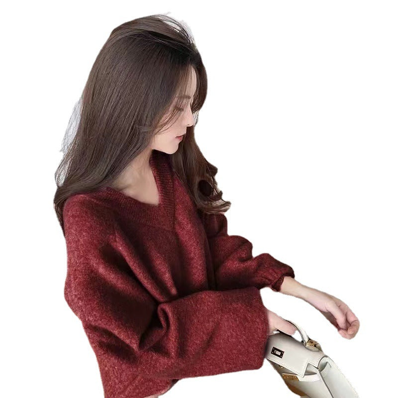 Damen Oversized V-Pullover aus weichem Material mit lässigem Schnitt Drune