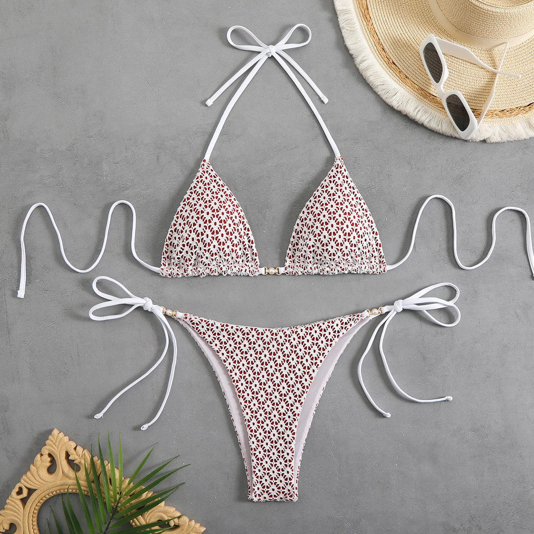 Damen Triangel-Bikini-Set mit floralem Muster und raffinierten Bändern Drune