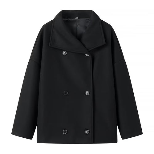 Damen Kurzmantel im Oversize‑Cut mit Doppelreiher und weitem Umschlagkragen Drune