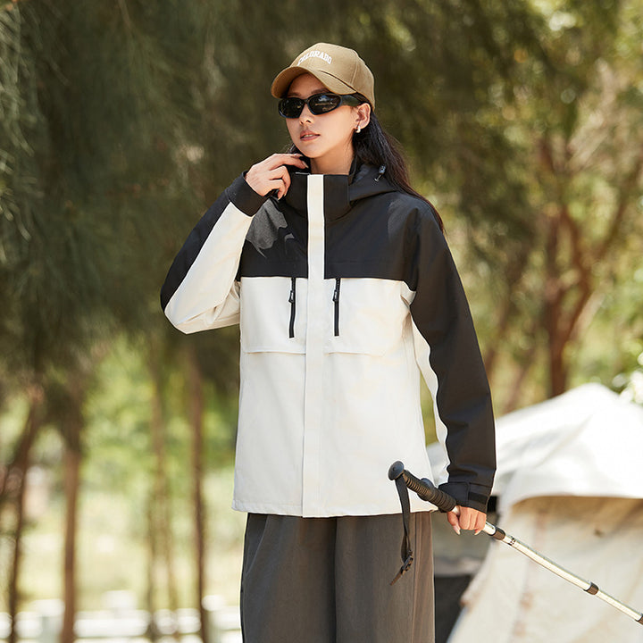 Herren technische Outdoorjacke mit Kapuze, wasserabweisender Membran und multifunktionalen Reißverschlusstaschen Drune