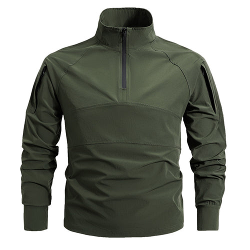 Herren nan taktischer Halfzip-Softshellpullover mit Ärmeltaschen und hohem Kragen Drune
