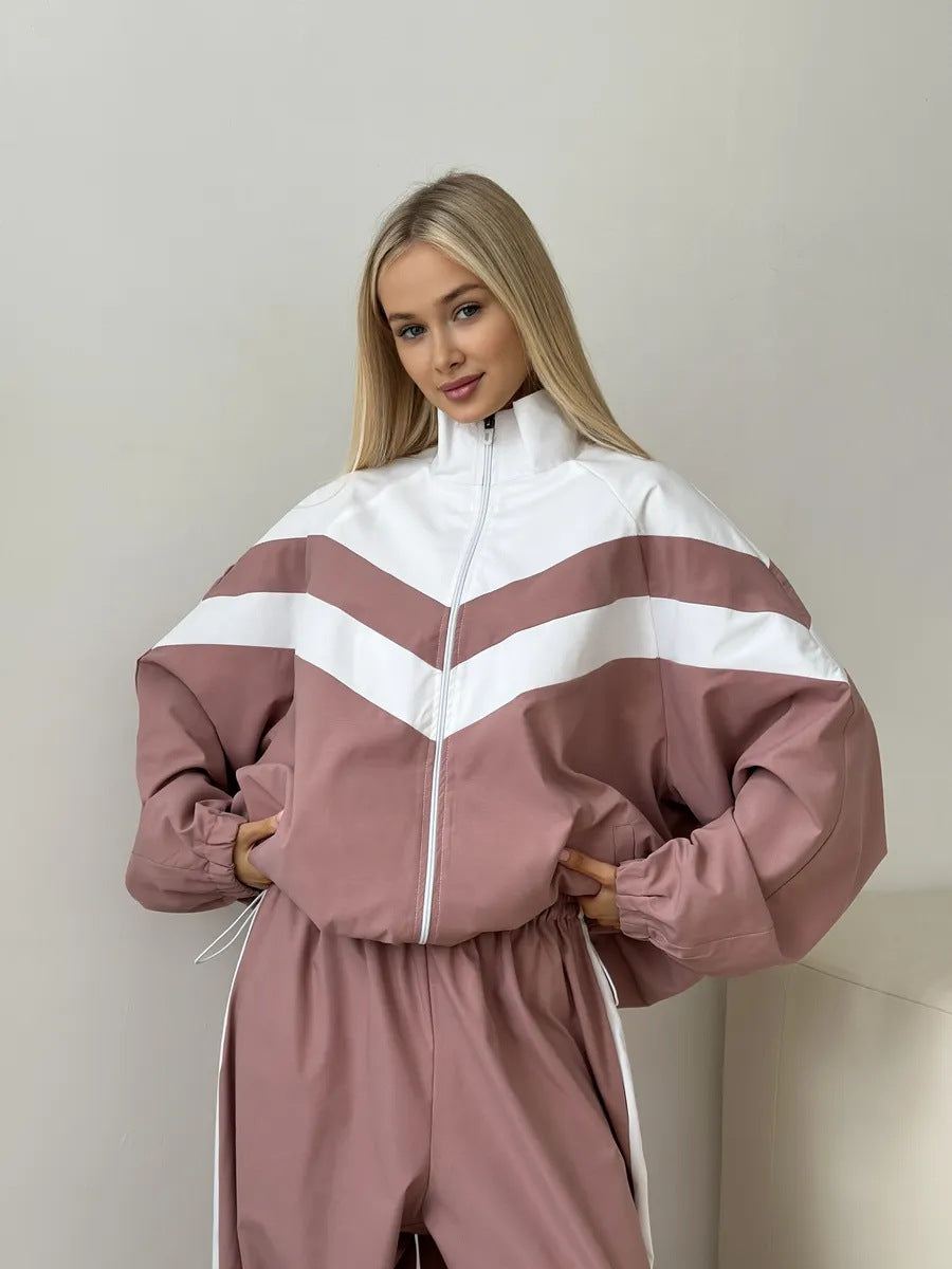 Damen Oversized Windbreaker-Set mit Reißverschlussjacke und elastischer Bundhose Drune