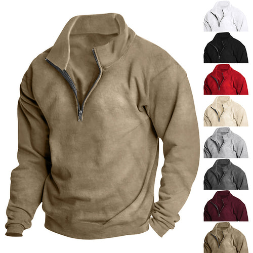 Herren nan hochschließendes Halbzip-Sweatshirt mit Stehkragen, relaxed Oversize und gerippten Bündchen Drune