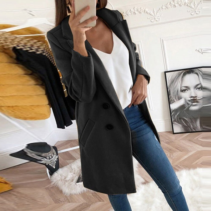 Damen Longline Wolloptik Mantel‑Blazer mit Reverskragen Drune