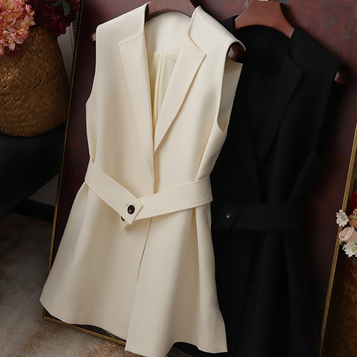 Damen Ärmellose Blazer-Weste mit Taillengürtel Drune