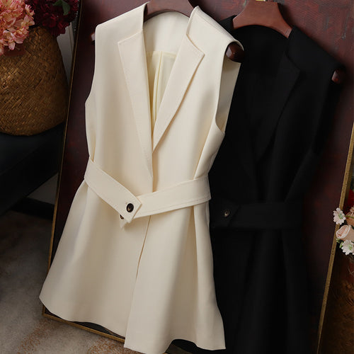 Damen Ärmellose Blazer-Weste mit Taillengürtel Drune