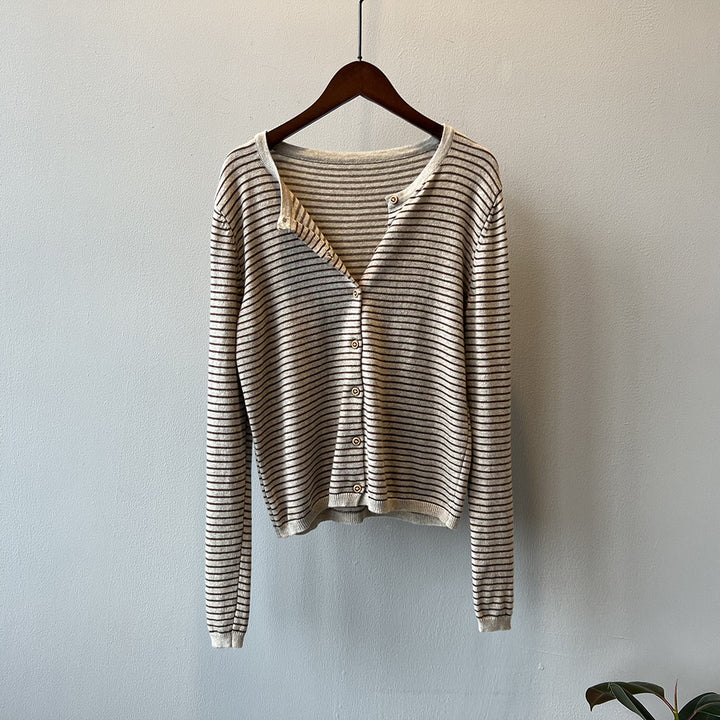 Damen Langarmshirt mit maritimem Streifenmuster und Knopfleiste Drune