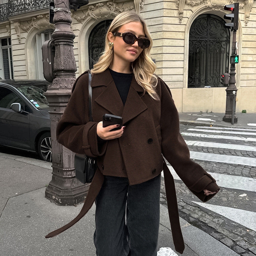 Damen elegante Oversized-Hochkragenjacke im minimalistischen Stil Drune