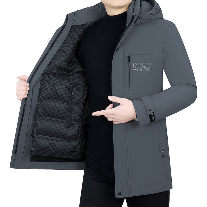 Herren Moderner wasserabweisender Longparka mit Kapuze und leichter Thermoisolierung Drune
