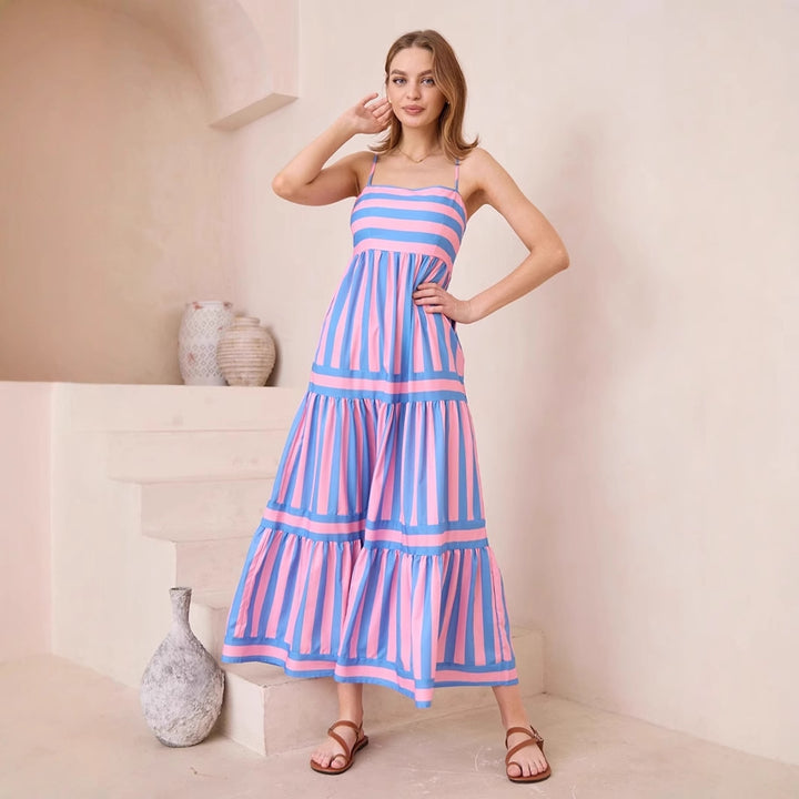 Damen luftiges Maxikleid mit Streifen Drune