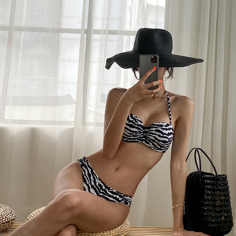 Damen Bikini-Set mit stilvollem Zebra-Print und gepolstertem Oberteil Drune