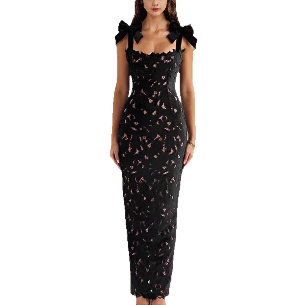 Damen Elegantes Spitzenkleid mit Schleifenärmel Drune