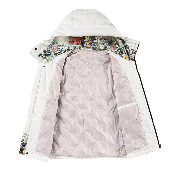 Unisex Kapuzenparka mit städtischem Fotoprint, transparenten Taschen und Kordelzug Drune
