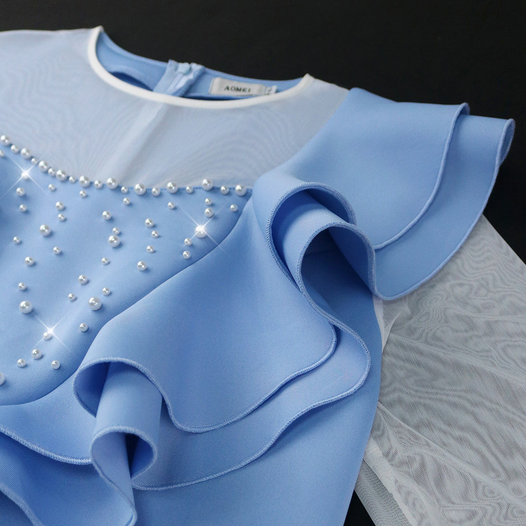 Damen figurbetontes Kleid mit Rüschendetails und Perlenakzenten Drune