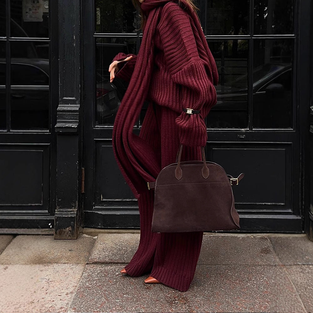 Damen Strickstoff Zweiteiler mit weitem Bein und oversized Oberteil Drune
