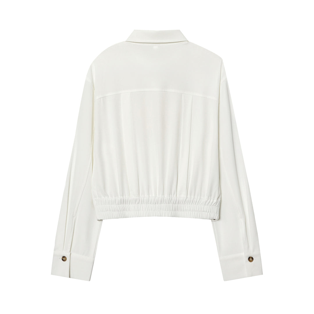Damen nan taillierte Cropped-Hemdbluse mit Schulterklappen und Zierknopfleiste Drune