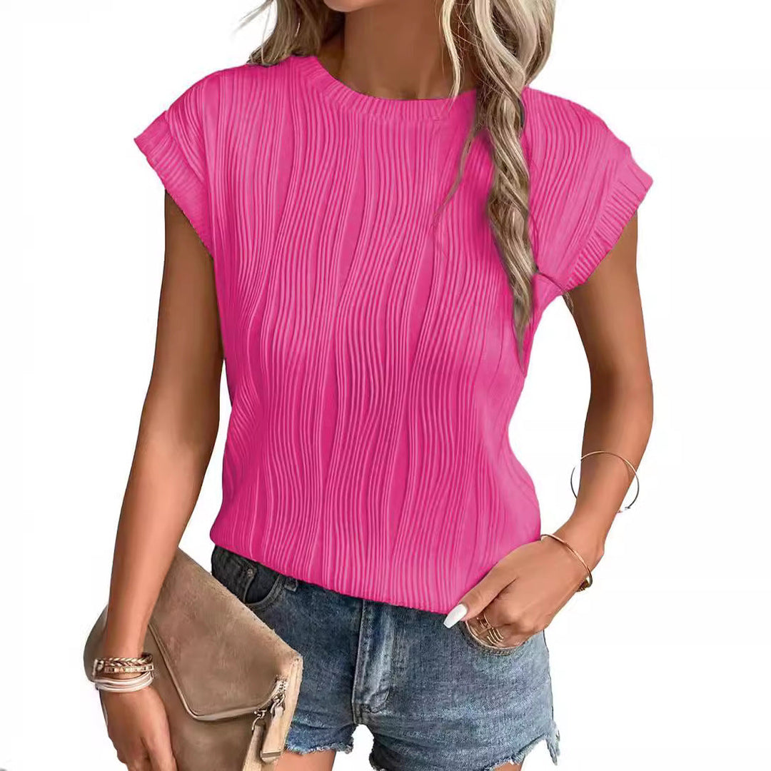 Drune | Einfarbiges Rundhalsausschnitt Loose Kurzarm T-Shirt Top