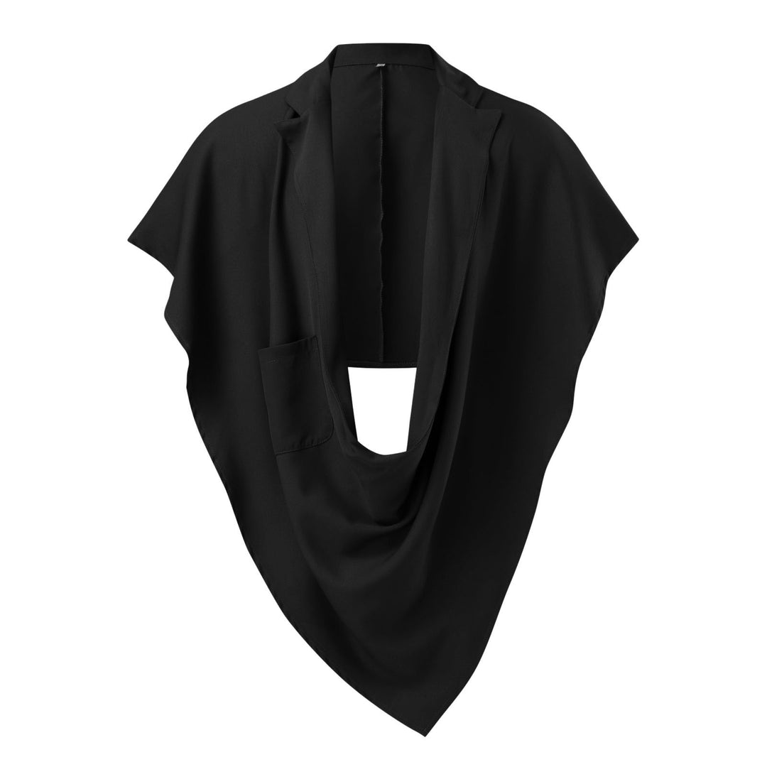 Damen nan Cape-Blazer mit Schalkragen offener Front aufgesetzter Tasche und spitz zulaufendem Zipfelsaum Drune
