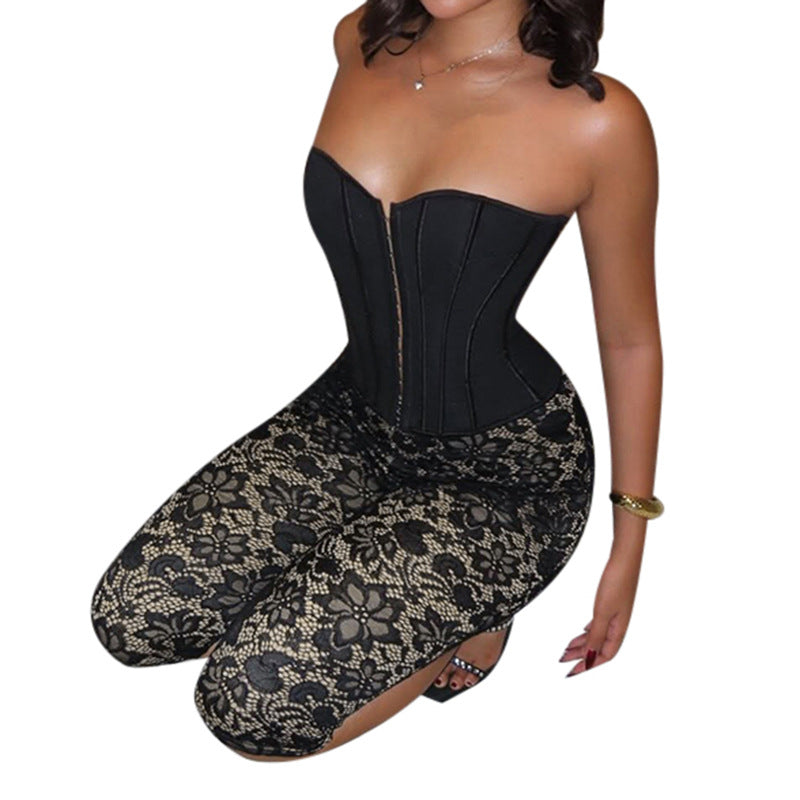 Damen Corsagen-Overall mit floralen Spitzendetails Drune