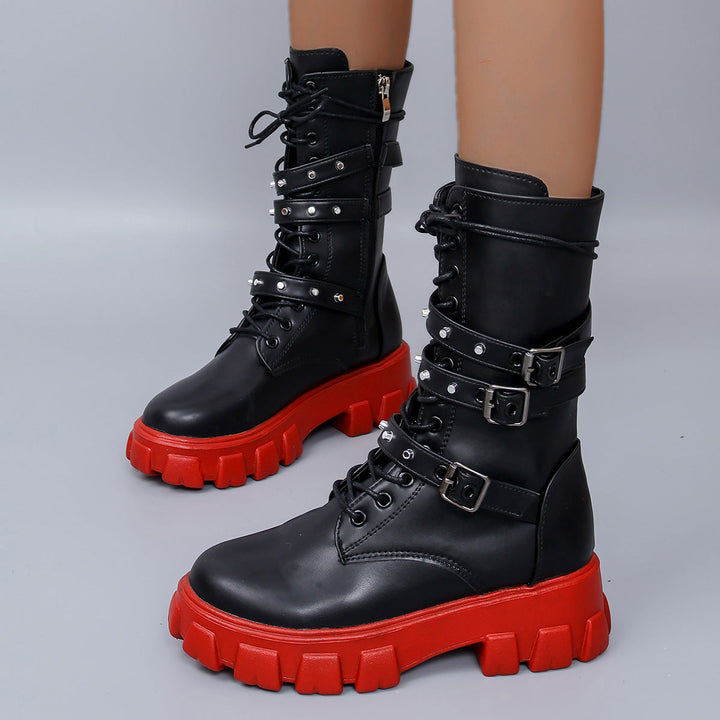 Damen High-Top Schnürstiefel mit Verstellbaren Riemen und Griffiger Sohle Drune