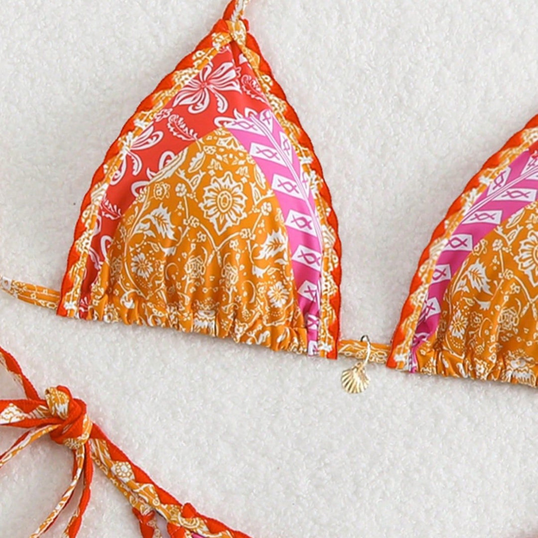 Damen Triangel-Bikini mit verspieltem Schnitt und exotischem Muster Drune