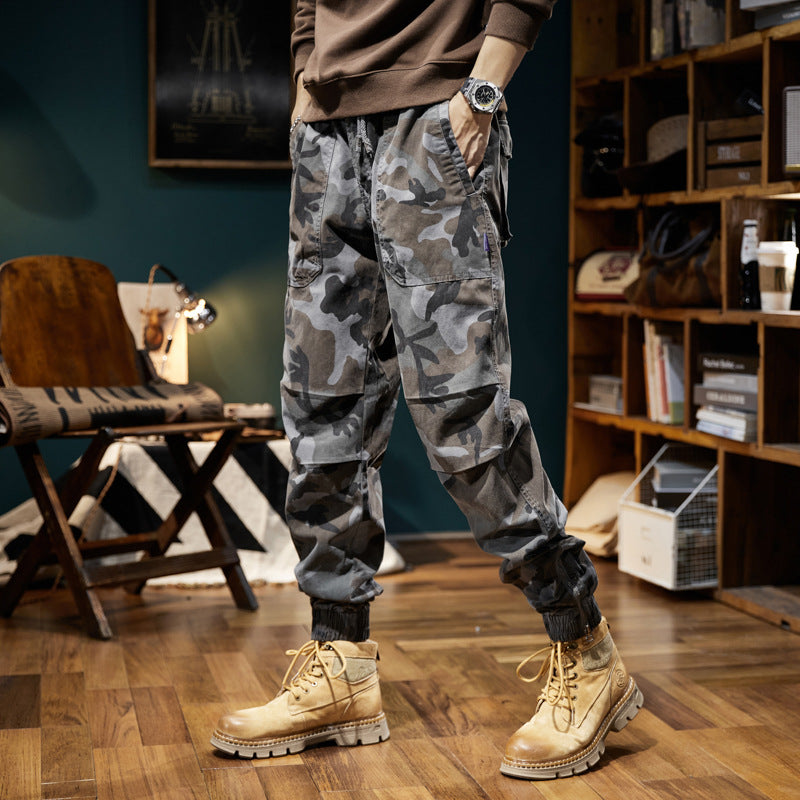 Herren Camouflage-Cargo-Jogginghose mit Tunnelzug, Knieabnähern und geripptem Knöchelabschluss Drune