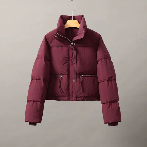 Damen nan cropped Steppjacke mit hohem Stehkragen, verdeckter Frontleiste und eingearbeiteten Reißverschlusstaschen Drune