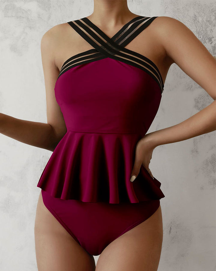 Damen Sportlicher Badeanzug mit schickem Rüschensaum Drune