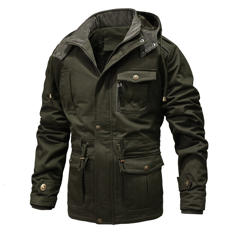 Herren Wattierter Canvas-Parka mit Kapuze, vielseitigen Taschen und Tunnelzug Drune