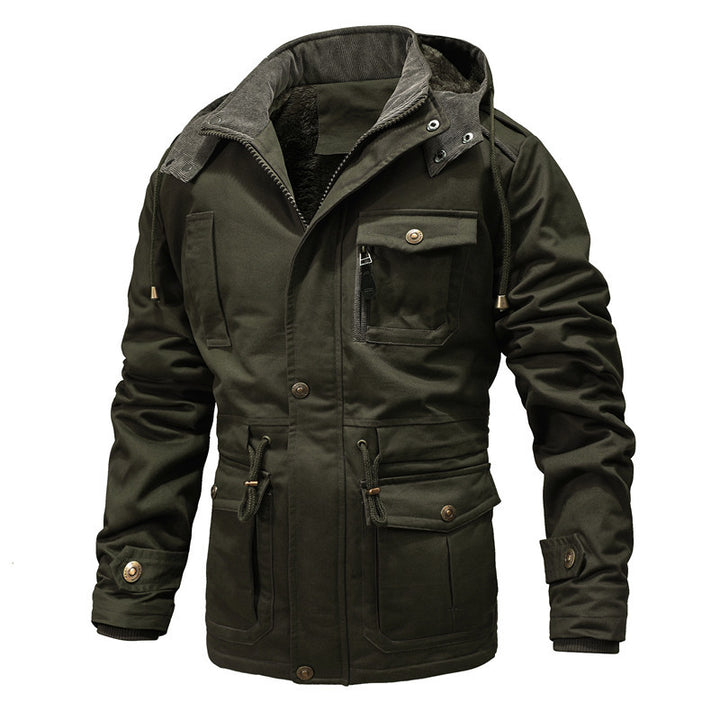 Herren Wattierter Canvas-Parka mit Kapuze, vielseitigen Taschen und Tunnelzug Drune