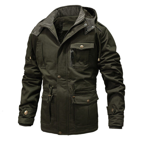 Herren Wattierter Canvas-Parka mit Kapuze, vielseitigen Taschen und Tunnelzug Drune