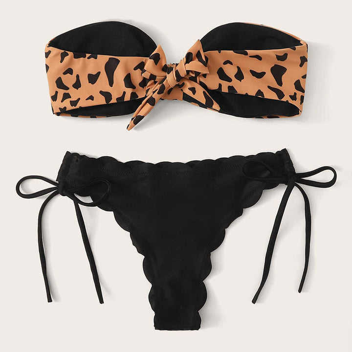 Damen Bandeau-Bikini-Set mit modischem Animal-Print und verstellbaren Bändern Drune