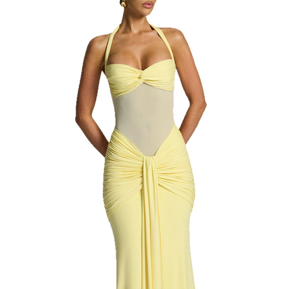 Damen nan figurbetontes Neckholder-Abendkleid mit transparentem Mesh-Einsatz und geraffter Hüftpartie Drune