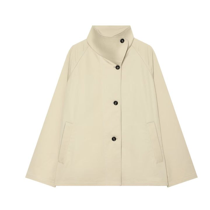 Damen Kurze A‑Linien Übergangsjacke mit hohem Stehkragen und Raglanärmeln Drune