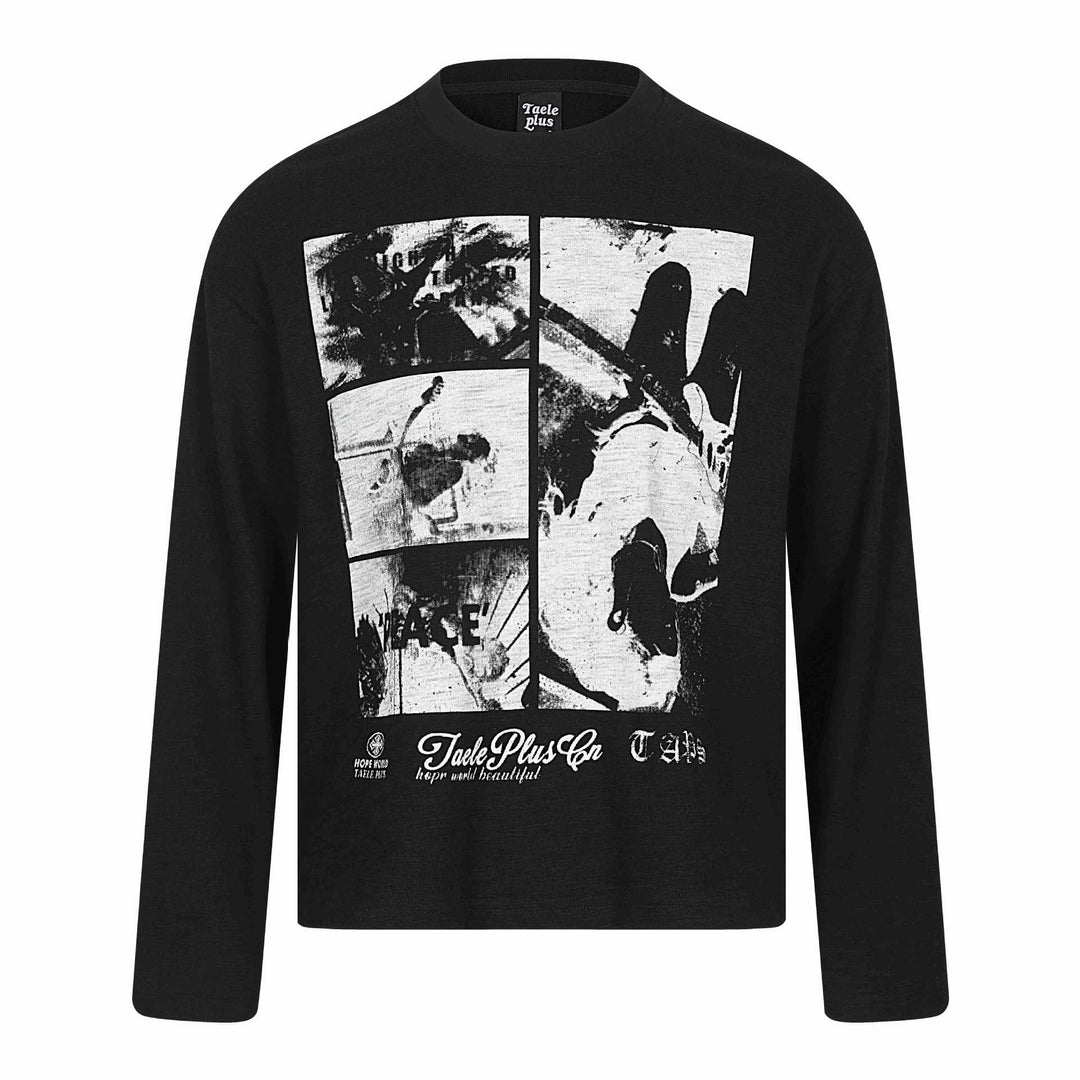 Unisex Langärmeliges Oversize-Sweatshirt mit Collage-Photo-Print und weichem Rundhals Drune