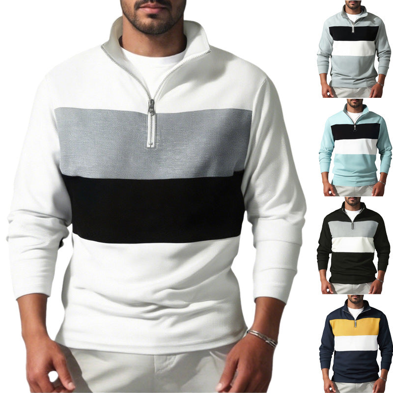 Herren nan Sweatshirt mit halbem Reißverschluss, Stehkragen und markanten Blockstreifen Drune