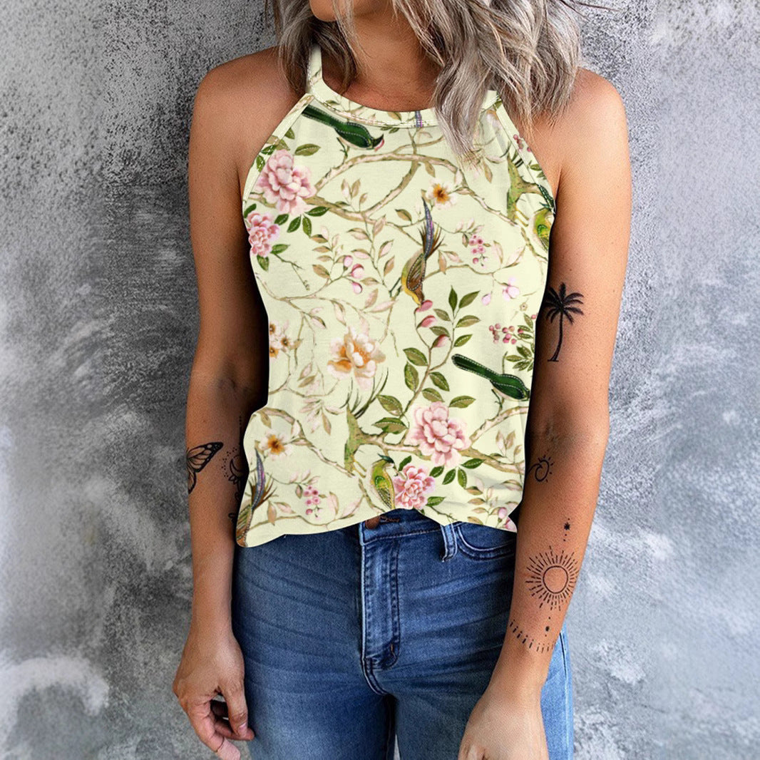 Drune | Vintage Floral Plant Pattern Slim Fit Tank Top